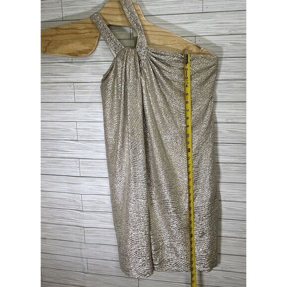 Maggy London Women's Crinkle Gold Cocktail 2Party Dress Neck Strap Sheath Sz 6 - Picture 5 of 9